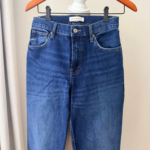 Lucky Brand Wide Leg High Rise Jeans Cuffed Raw Hem Medium Wash Denim Size 2- 26 - Picture 4 of 7